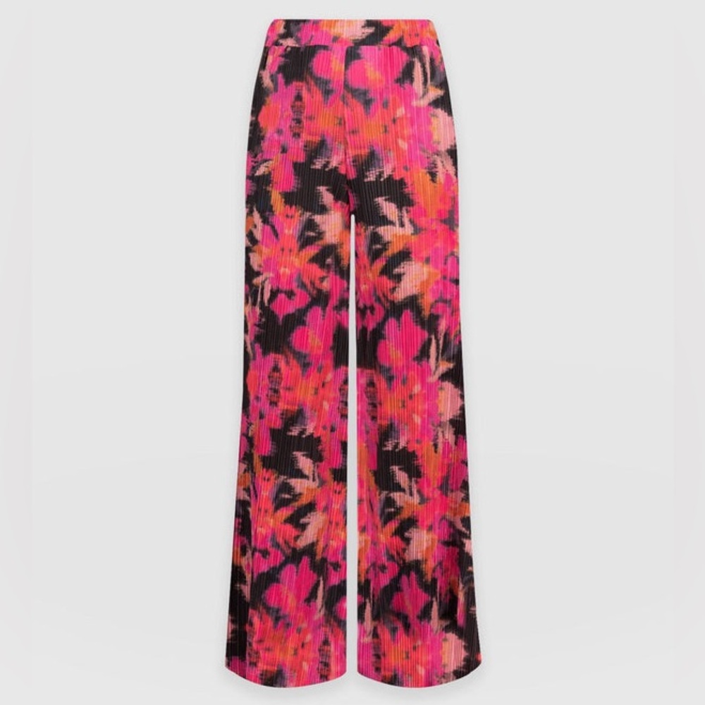 Stylish Pink and Black Floral Wide Leg Pants